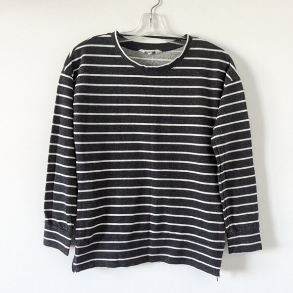 Danskin Striped Zip-Detail Long Sleeve Top - Black and White, Size XS Oversized - Picture 1 of 6